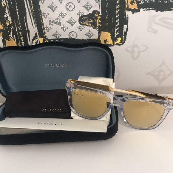 New Authentic Gucci GG0976S 004 Crystal Gold Mirror Oversized Sunglasses - Picture 11 of 13